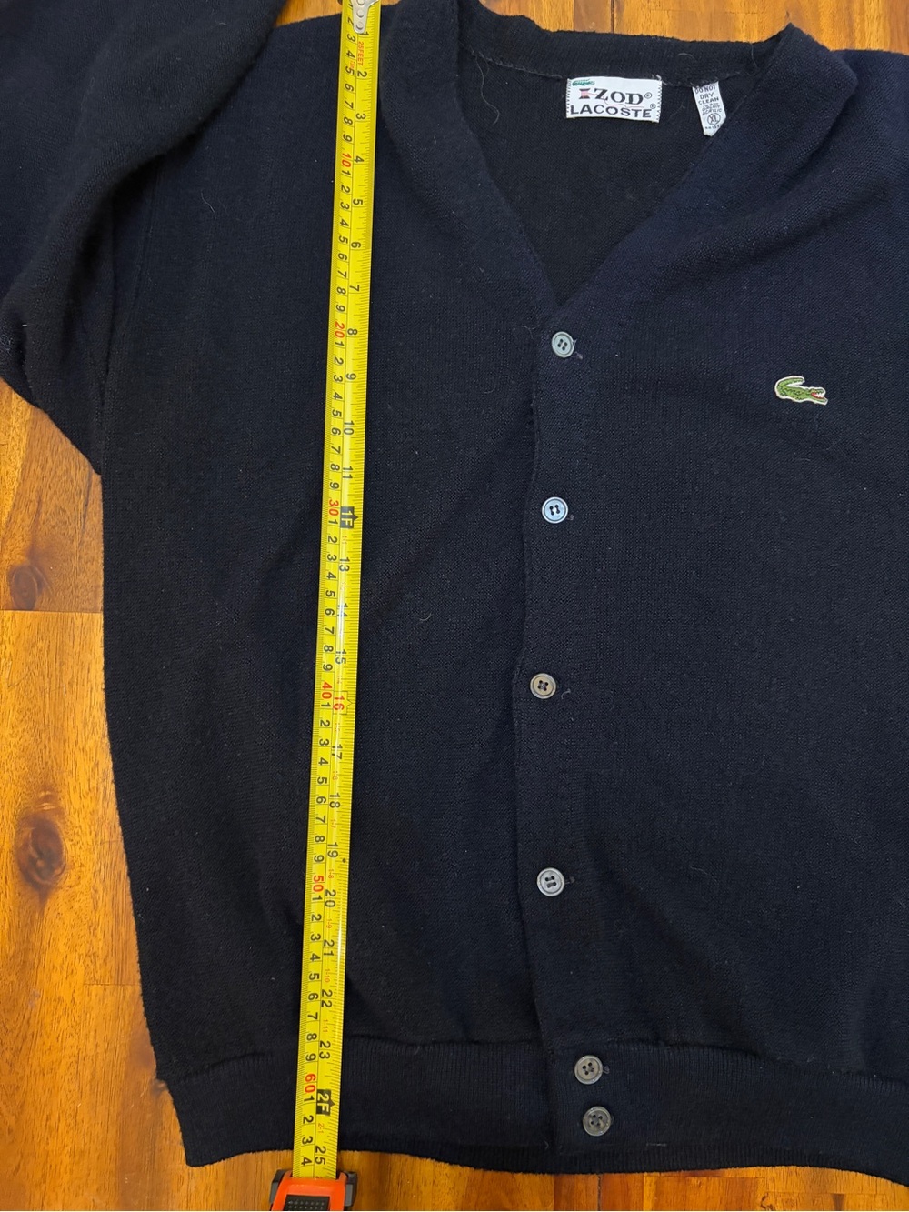 Lacoste Men's Black V-Neck Button-Up Cardigan with Green Crocodile Logo - Picture 5 of 6